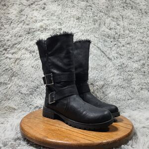 Rugged Outback Women Size 7.5 Black Retro Biker Grunge Strappy Heeled Boots